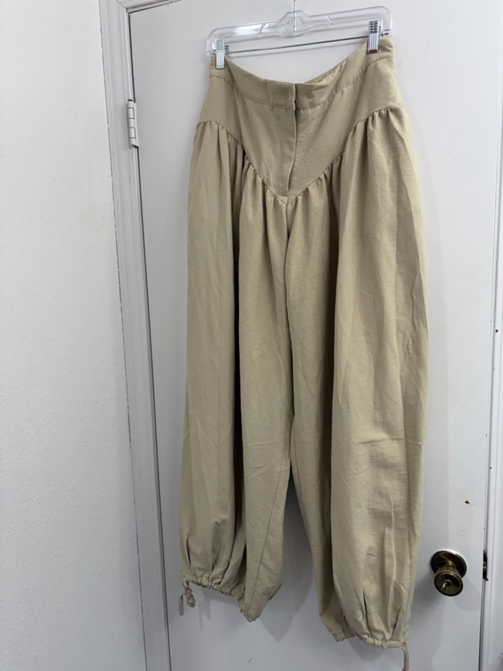 MUSERA Sand High Rise Wide-Leg Tie Hem Balloon Trousers SZ L - Picture 6 of 14